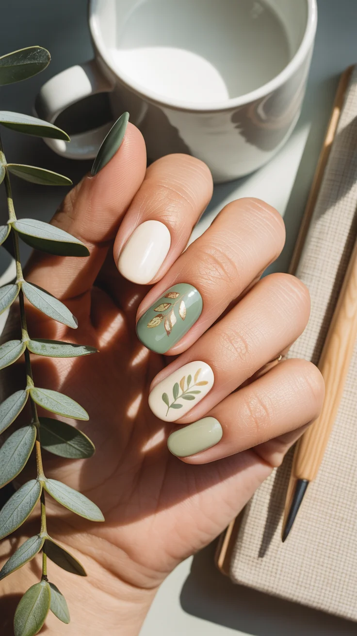 32 Stunning Fall Nail Ideas You’ll Want to Save for Your Next Mani 15 Sage and Cream Mix Nails