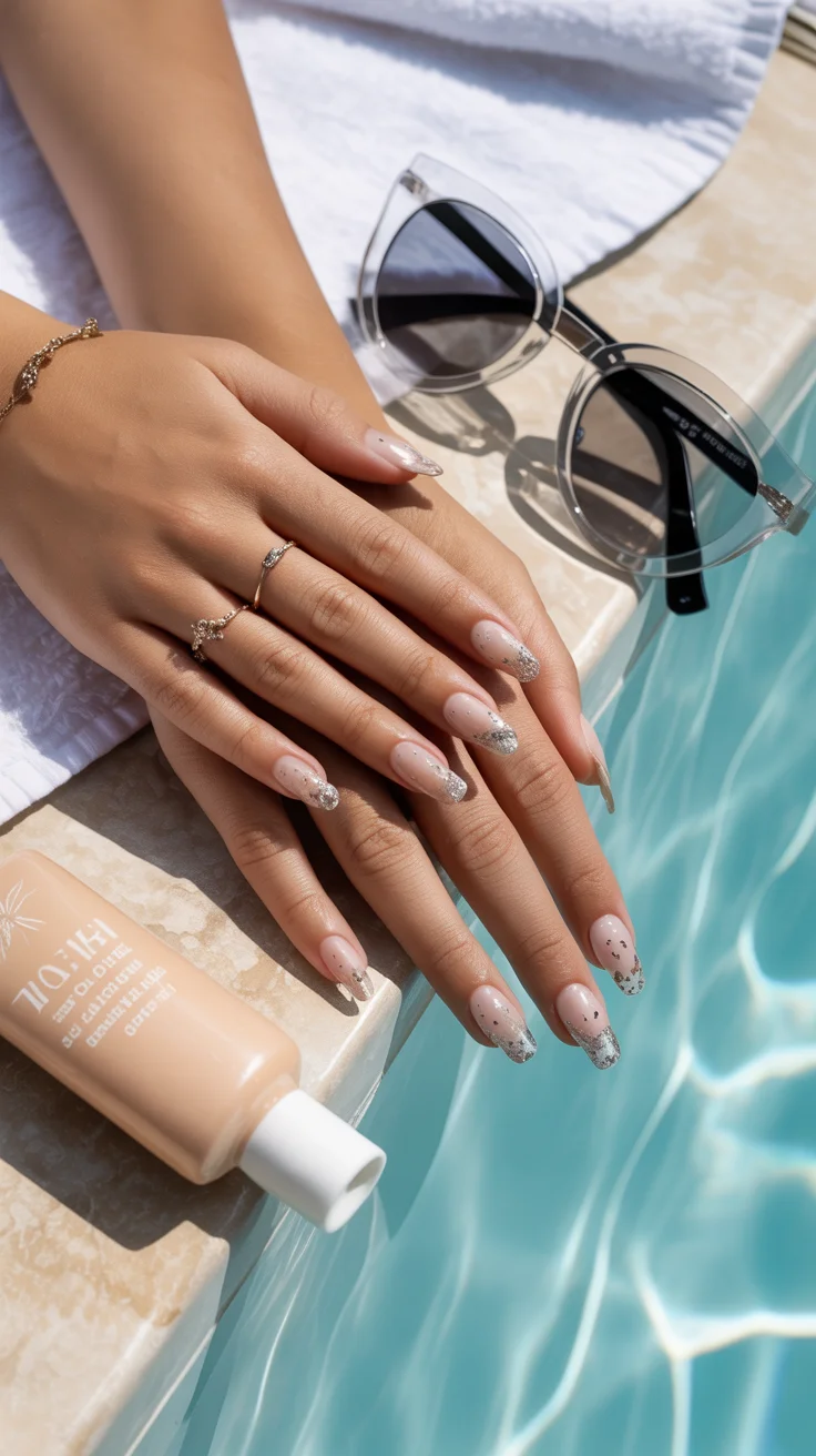 30 Chic Vacation Nail Ideas That Look Expensive on Every Getaway 20 Sheer Glitter Pool Nails
