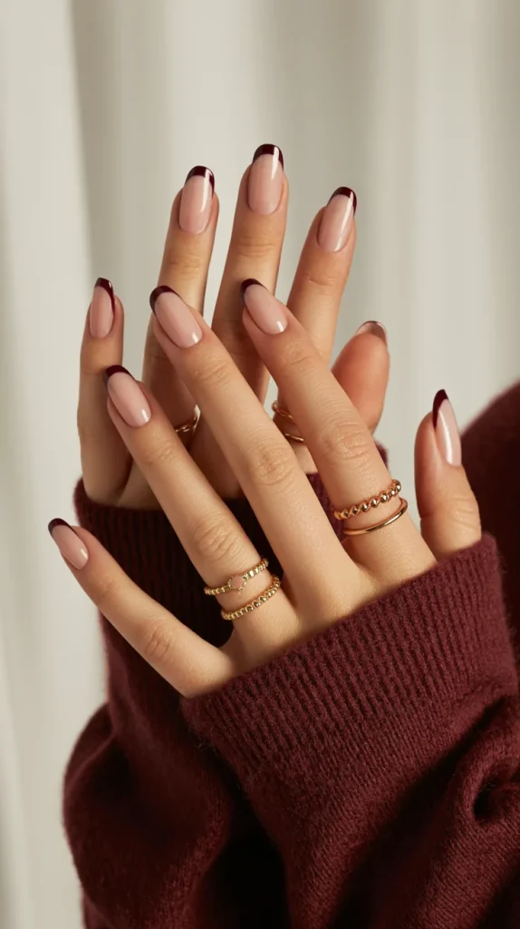 Sheer Pink Nails With Wine Tips