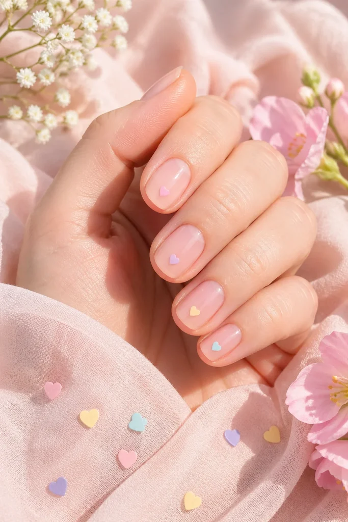 33 Cute Short Spring Nail Designs for Fresh Pretty Nails 21 Short Nails with Tiny Hearts