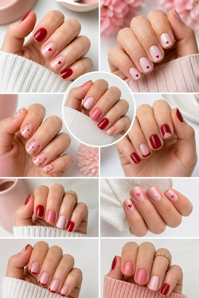 Short Red and Pink Nail Looks