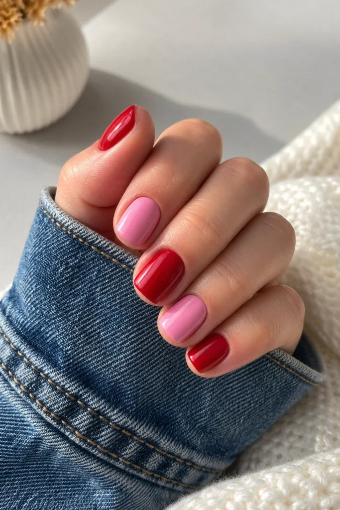 31 Red and Pink Nail Looks That Are Bold, Sweet & Gorgeous 22 Short Square Red and Pink Nails
