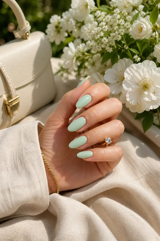 31 Old Money Spring Nails That Look Chic & Expensive 26 Soft Mint Almond Nails