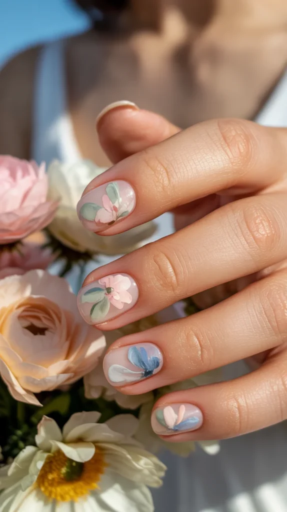 Soft Watercolor Floral Nails
