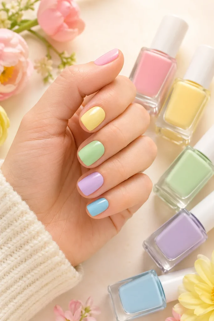 33 Cute Short Spring Nail Designs for Fresh Pretty Nails 31 Spring Skittle Nails