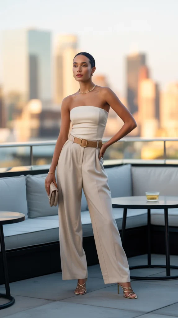 Strapless Top With Wide Leg Trousers