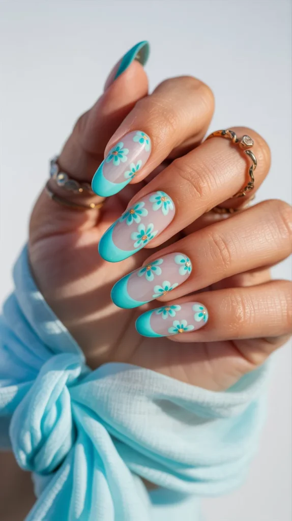 31 July Nail Ideas That Are Fresh, Fun, and So On-Trend 15 Turquoise Floral Nails