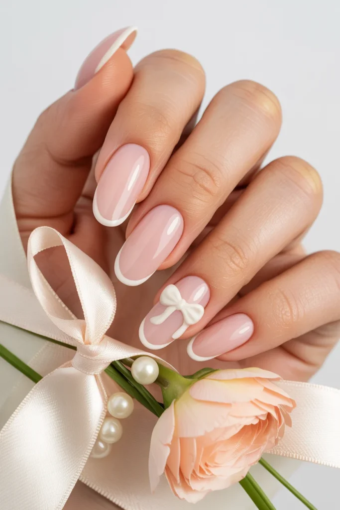 26 February Nail Designs That Will Make You Swoon 27 White Bow Valentine Nails