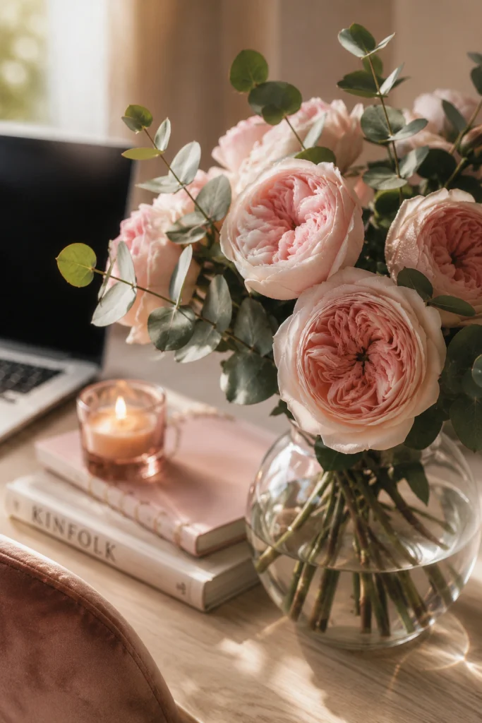 31 Feminine Home Office Ideas for a Chic, Functional Workspace 14 fresh realistic faux flowers