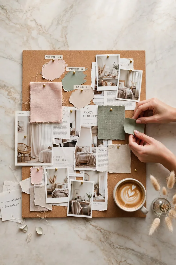 31 Feminine Home Office Ideas for a Chic, Functional Workspace 7 mood board flatlay