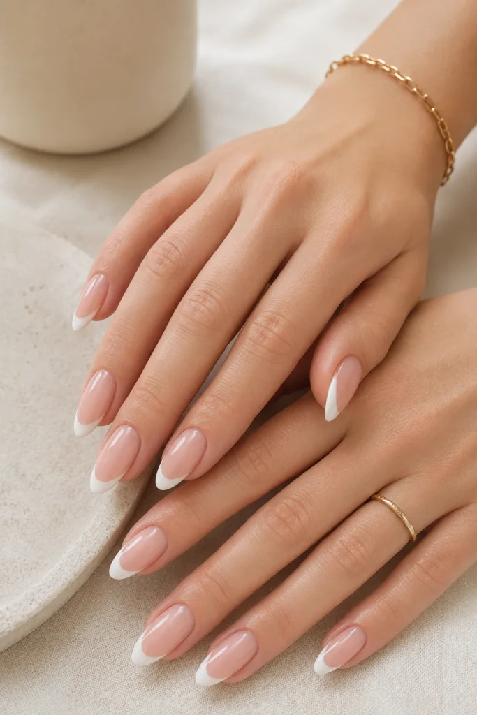 Almond French With Soft White Tips