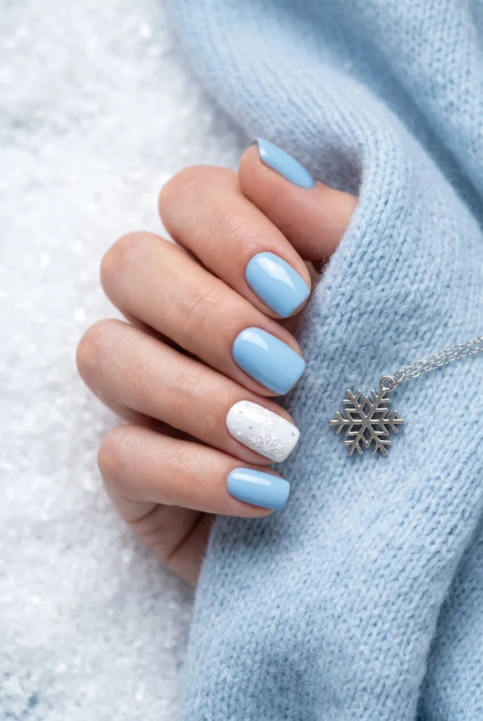 Baby Blue Snow Day Nails