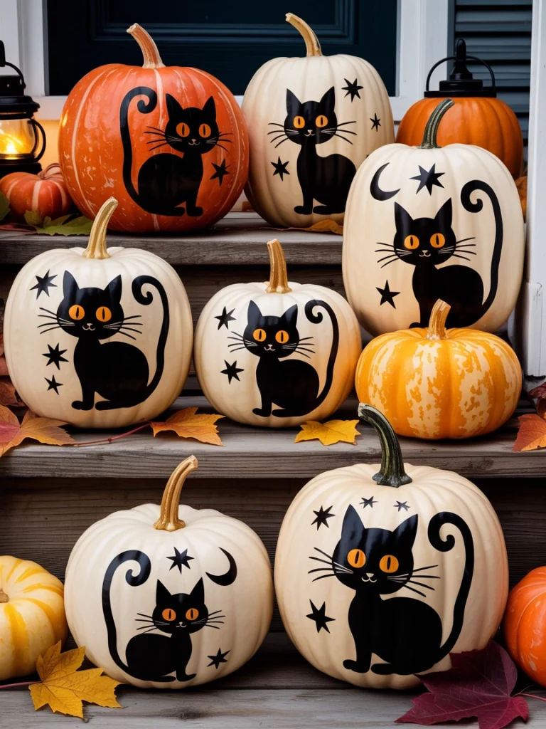28 Pumpkin Painting Ideas That Look Creative, Cute, and Easy to Copy 20 Black Cat Silhouette Pumpkins