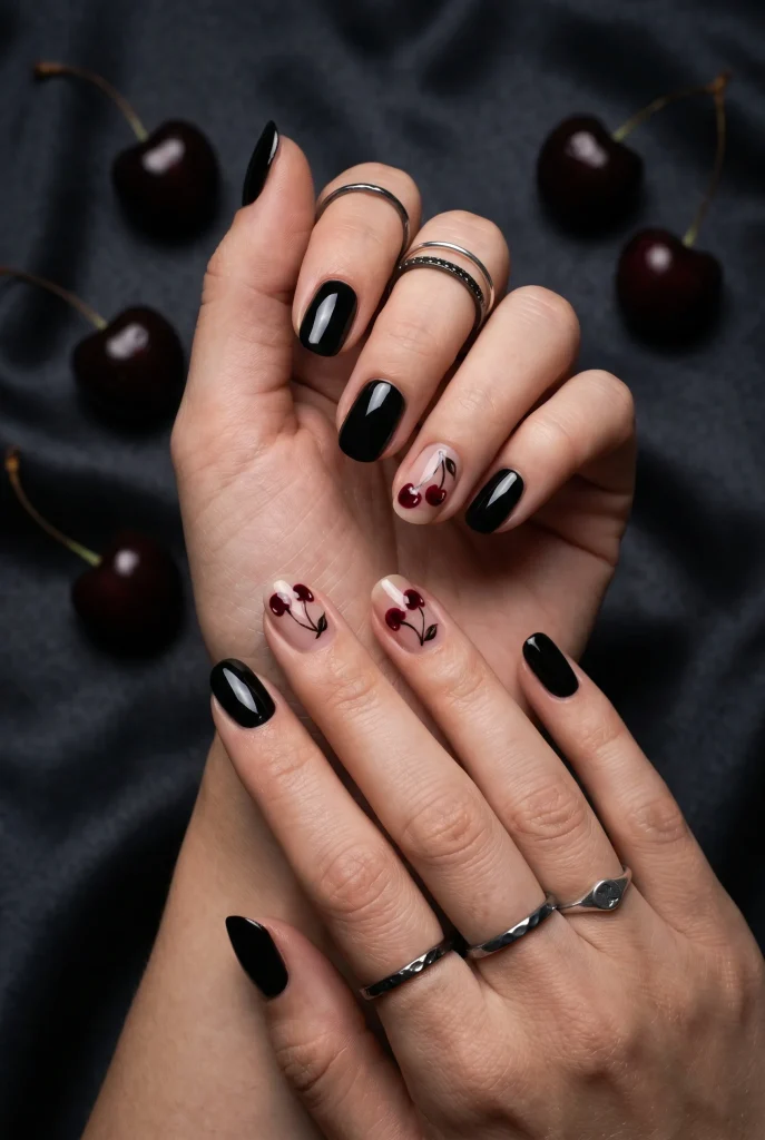 28 Trendy Red Cherry Nail Ideas That Look Playful and Chic 17 Black Cherry Nails