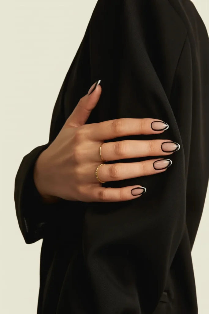 33 Short Nail Design Ideas for Winter That Look Chic, Cozy, and Simply Stunning 30 Black French Tips on Nude Nails