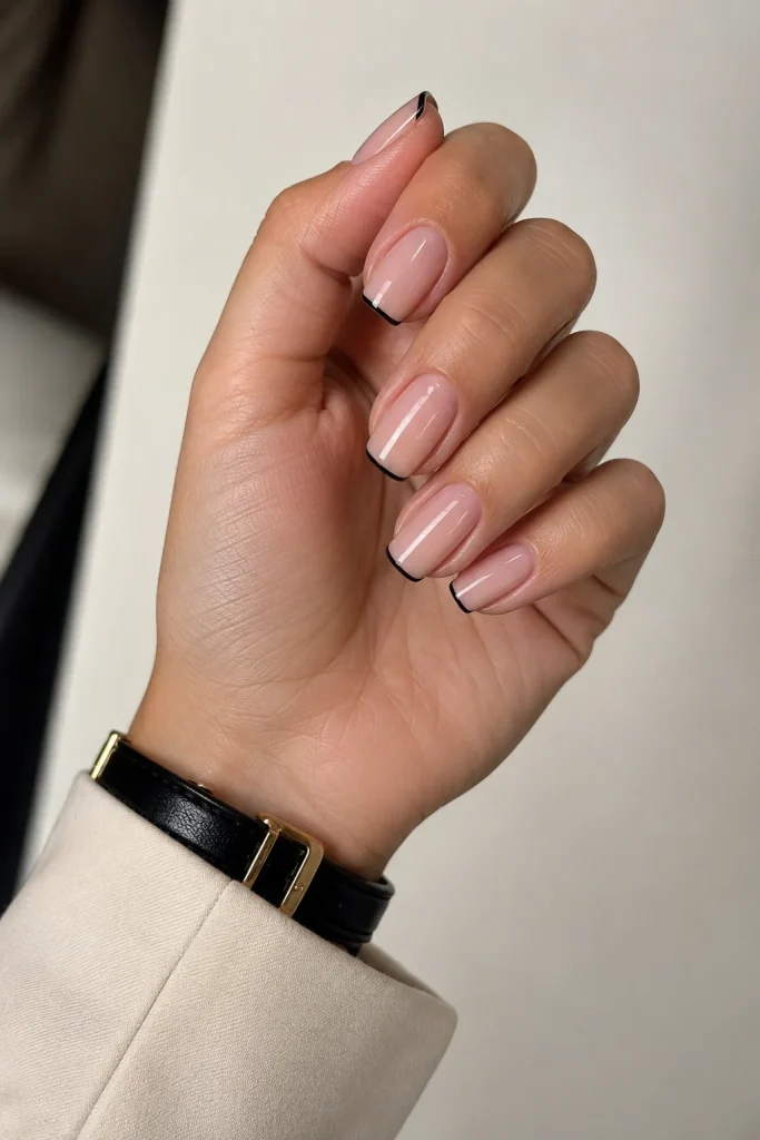 Black Micro French Nails 1