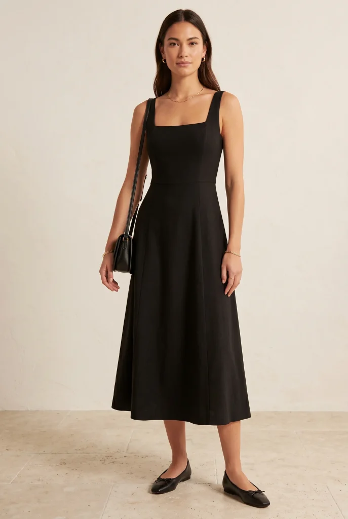 Black Midi Dress and Pointed Flats