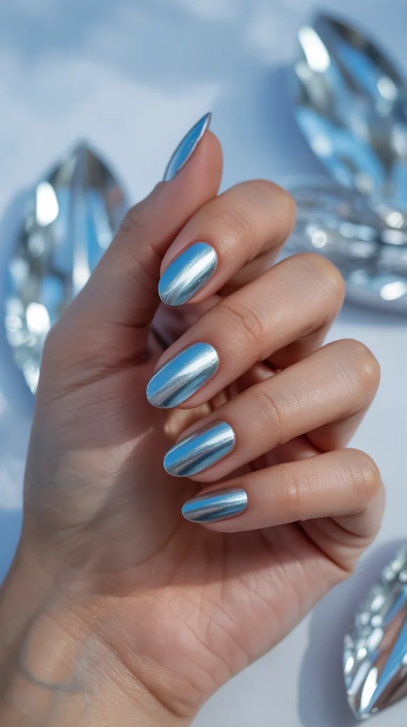 32 January Nail Ideas to Slay Your New Year Resolutions 26 Blue Chrome Frost Nails