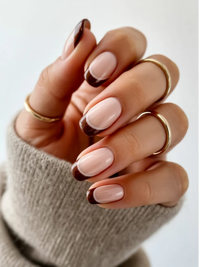 26 Fall French Tip Nail Ideas That Feel Fresh and Modern 18 Brown and Cream Double French Tips