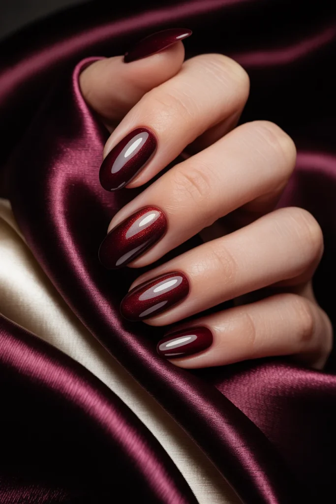 Burgundy Cat Eye Nails