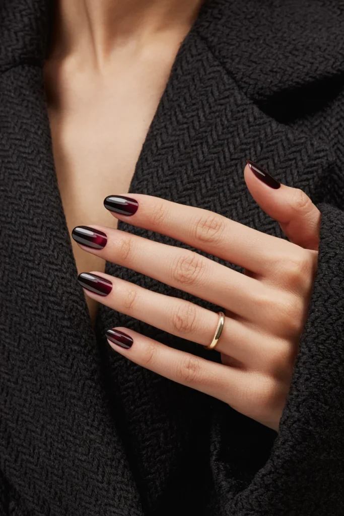 33 Short Nail Design Ideas for Winter That Look Chic, Cozy, and Simply Stunning 9 Burgundy Chrome Short Nails