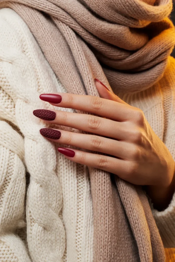 Burgundy Fall Sweater Nails