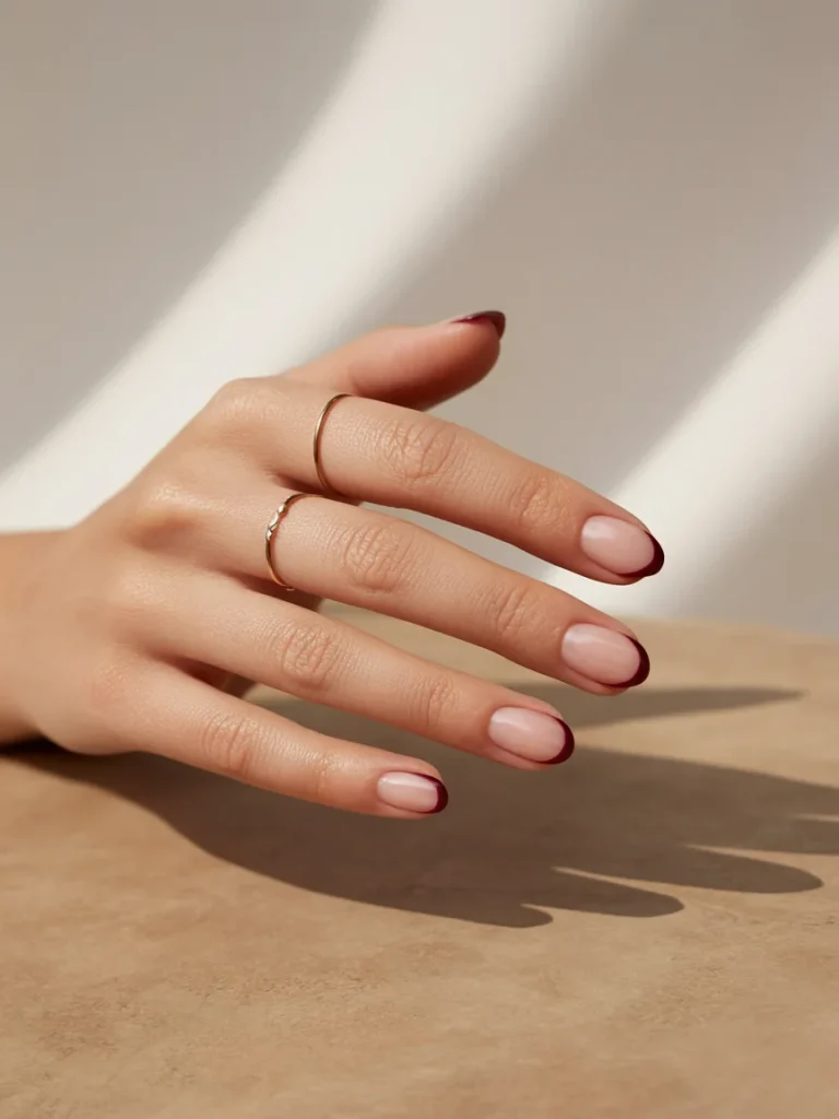 Burgundy Micro French Nails