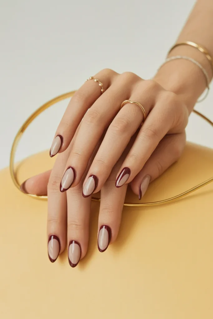 Burgundy Nude Negative Space Nails