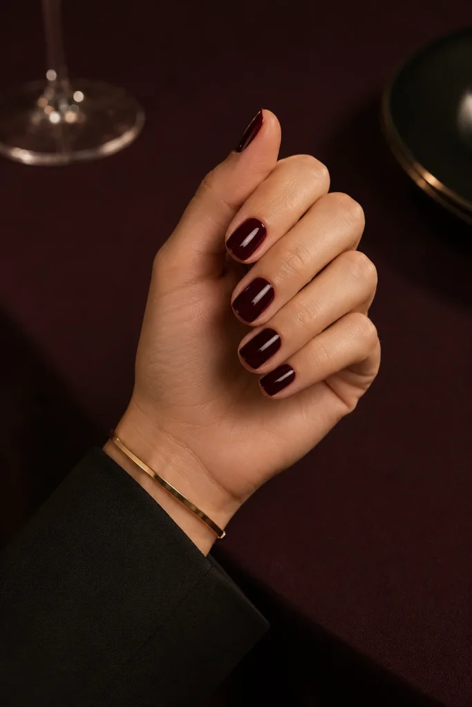 Burgundy Short Square Nails