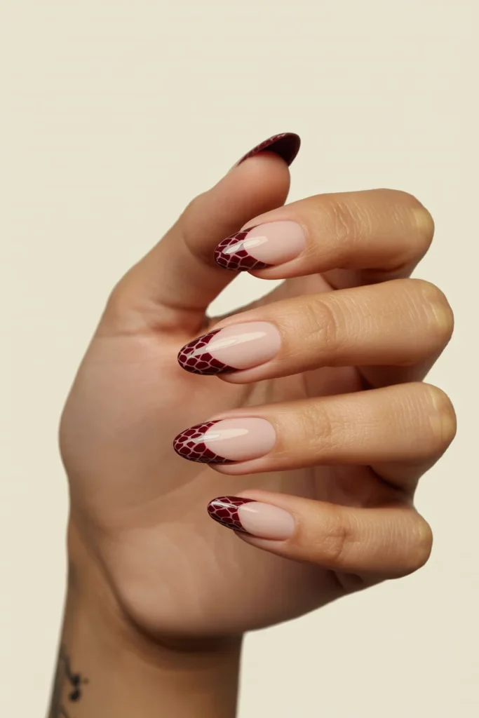 Burgundy Snake Print Tips