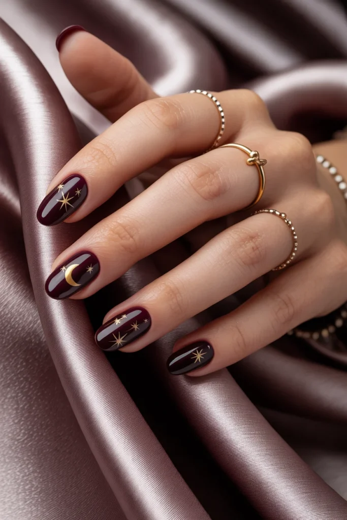 Burgundy Star Nails
