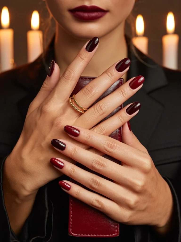 32 Old Money Fall Nails That Look Polished and Expensive 6 Burgundy and Wine Fall Nails