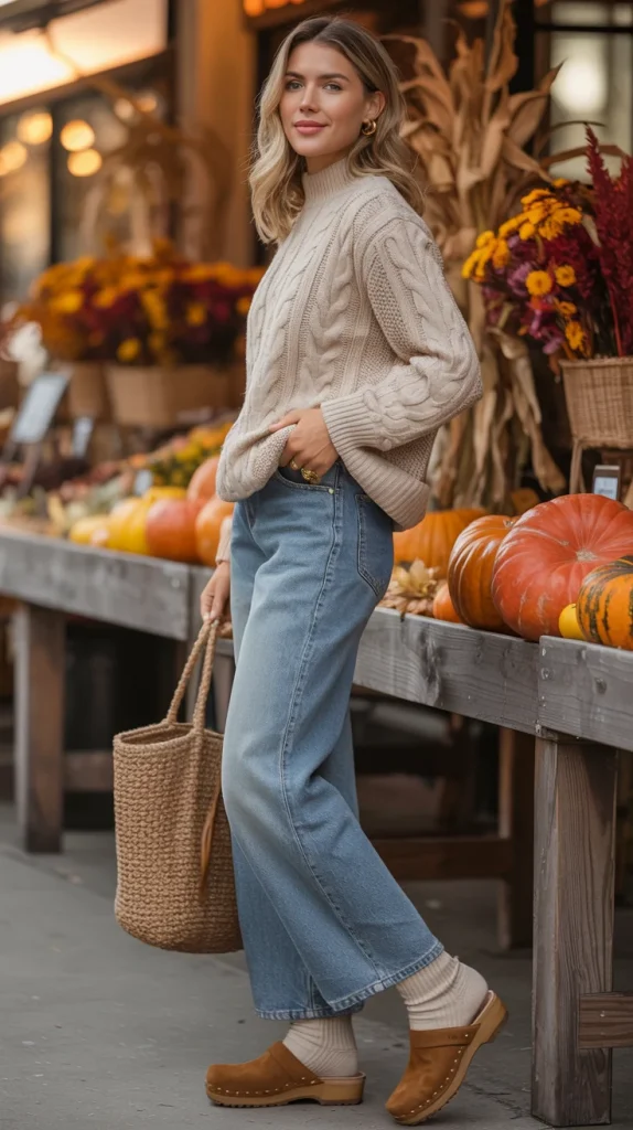 28 Chic and Cozy Fall Outfits You’ll Want to Copy This Season 11 Cable Knit Sweater With Wide Leg Denim