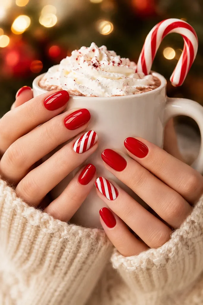 27 December Nail Ideas for Festive Winter Nails 15 Candy Cane Stripe Nails