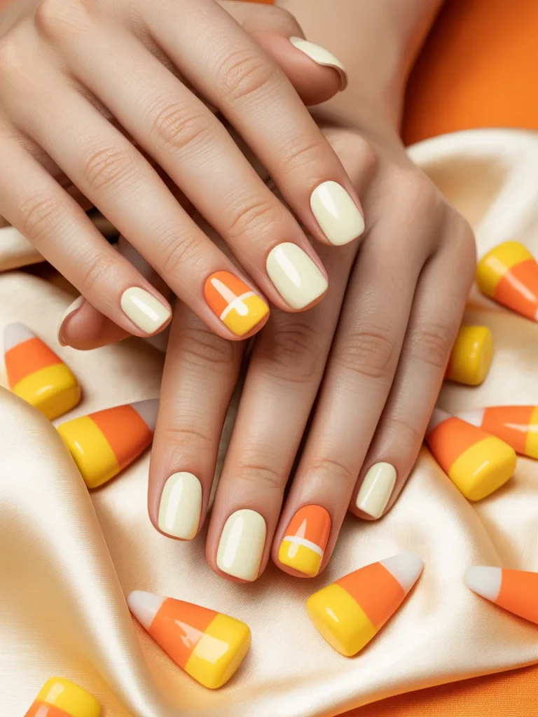 30 Halloween Nail Ideas That Are Spooky, Cute, and Actually Wearable 6 Candy Corn Accent Nails