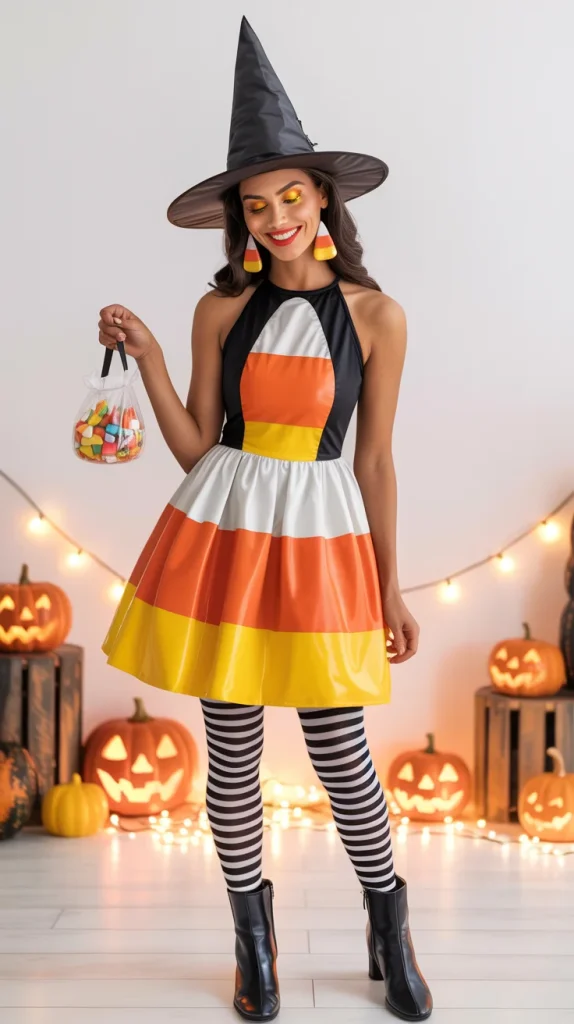 35 Cute and Creepy Halloween Costumes for a Spooky-Chic Night 9 Candy Corn Witch Costume