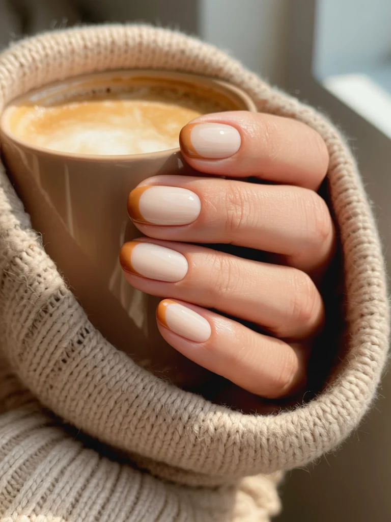 26 Fall French Tip Nail Ideas That Feel Fresh and Modern 13 Caramel French Tips