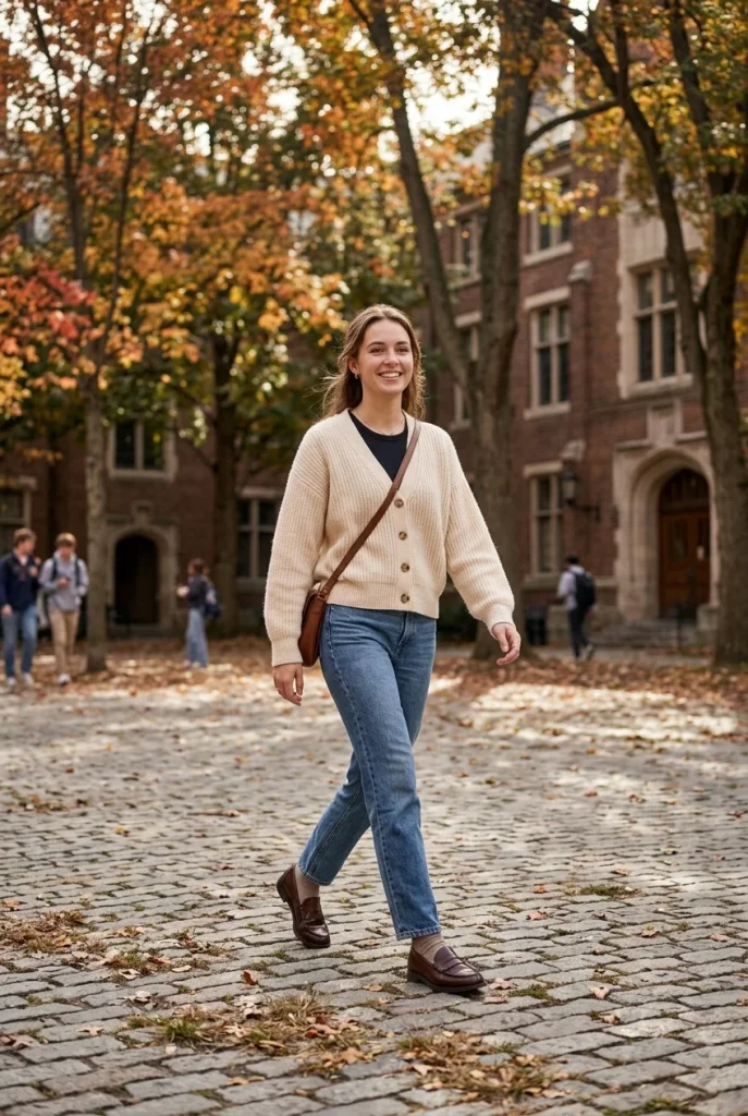 32 Fall Date Night Outfits That Feel Romantic, Cozy, and Chic 30 Cardigan With Straight Jeans and Loafers