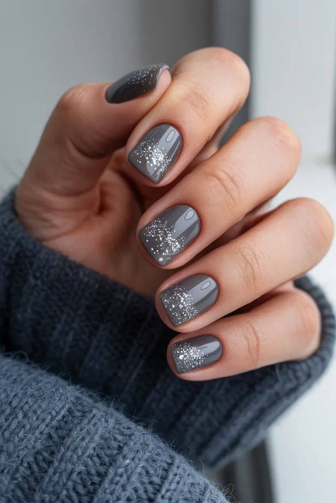 33 Short Nail Design Ideas for Winter That Look Chic, Cozy, and Simply Stunning 38 Charcoal Glitter Gradient Nails