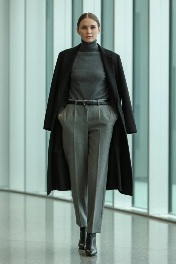 Charcoal Turtleneck and Gray Trousers