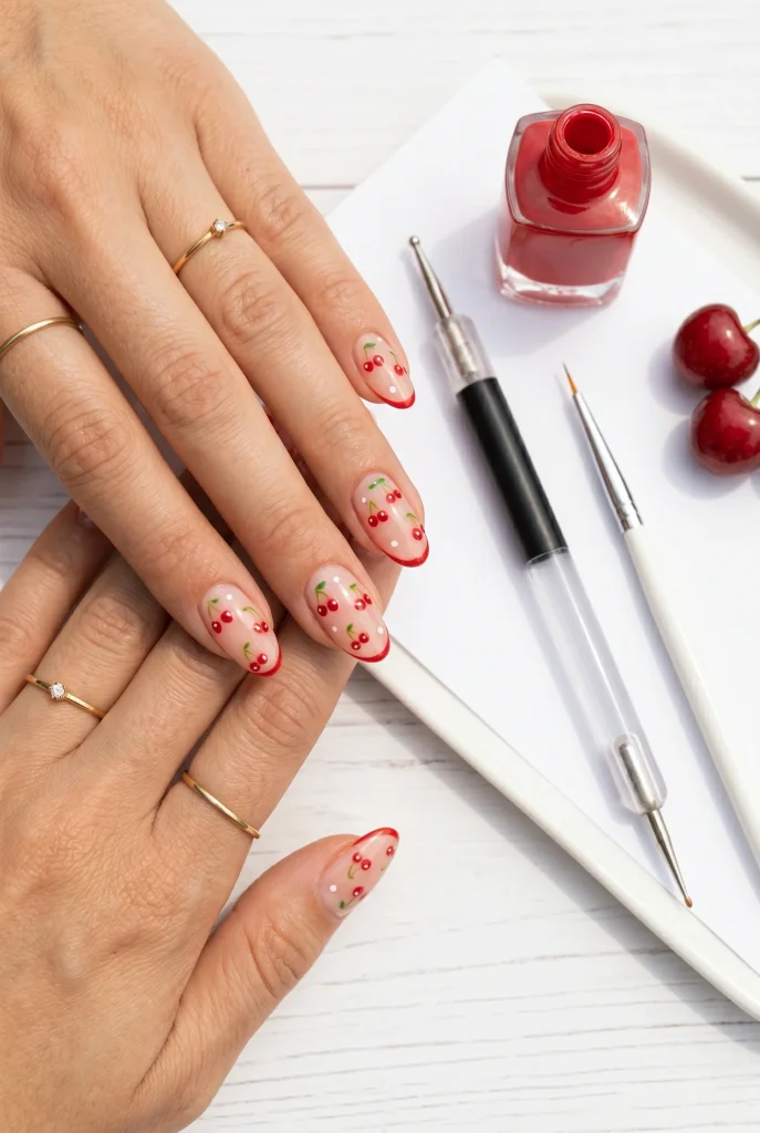 28 Trendy Red Cherry Nail Ideas That Look Playful and Chic 29 Cherry Dot Manicure