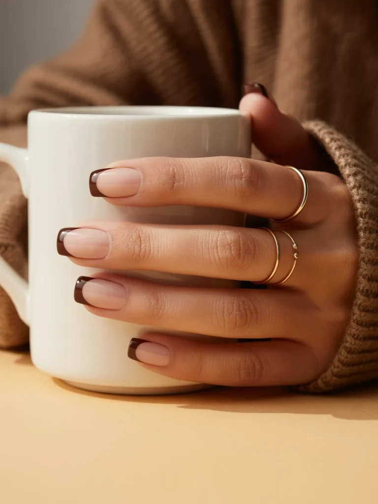 26 Fall French Tip Nail Ideas That Feel Fresh and Modern 5 Chocolate Brown French Tips