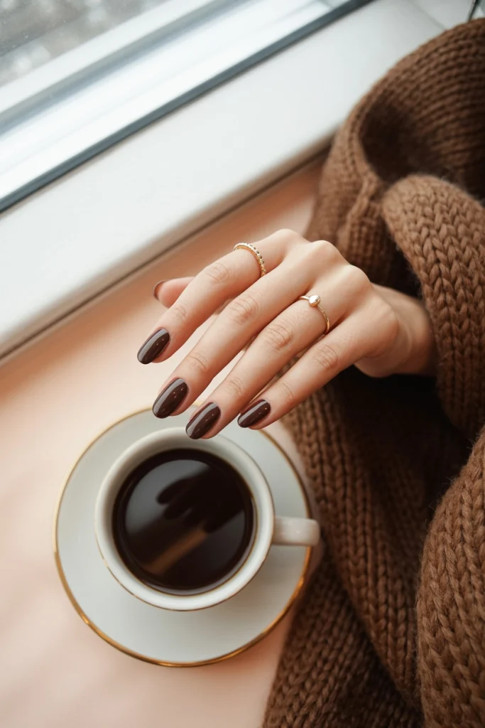 Chocolate Brown Gloss Nails 1