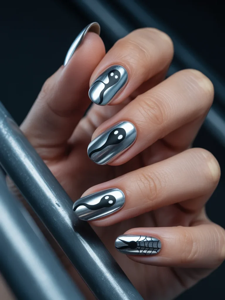 30 Halloween Nail Ideas That Are Spooky, Cute, and Actually Wearable 32 Chrome Haunted Nails