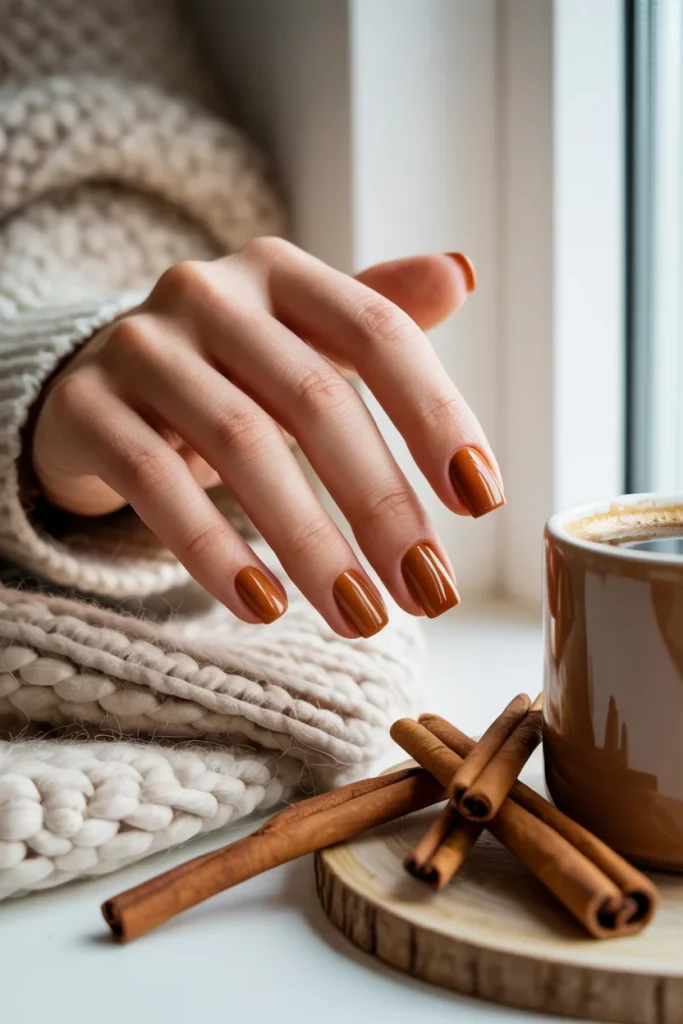 29 November Nail Ideas for the Coziest Fall Manicure 4 Cinnamon Brown Short Nails