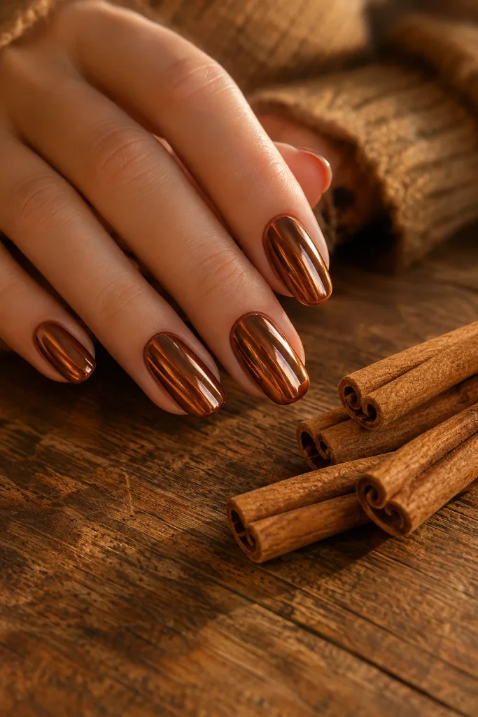 31 August Nail Ideas to Close Out Summer in Total Style 40 Cinnamon Chrome Nails
