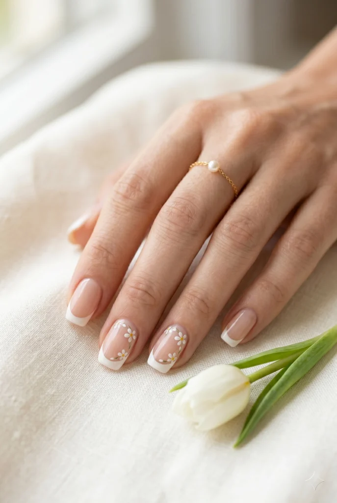 29 Classy Spring Nails That Look Polished, Pretty, and Expensive 22 Classic French Tips With Tiny Flowers