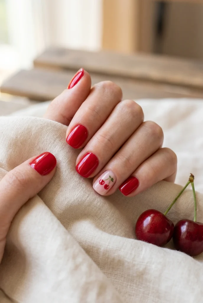 28 Trendy Red Cherry Nail Ideas That Look Playful and Chic 3 Classic Glossy Red Cherry Nails