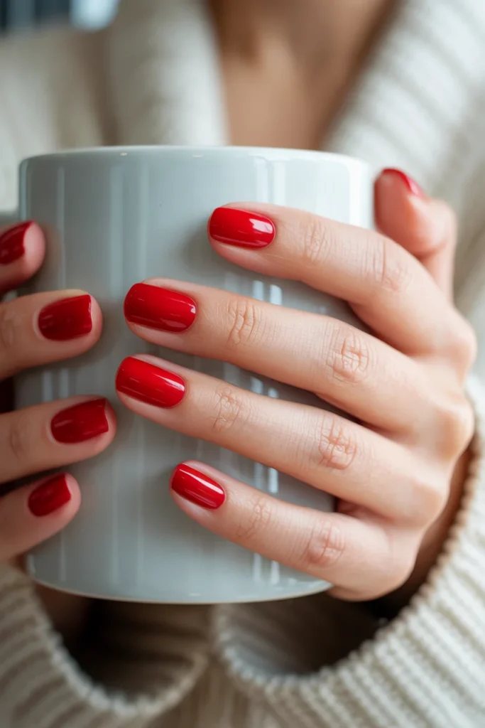 33 Short Nail Design Ideas for Winter That Look Chic, Cozy, and Simply Stunning 16 Classic Red Short Nails