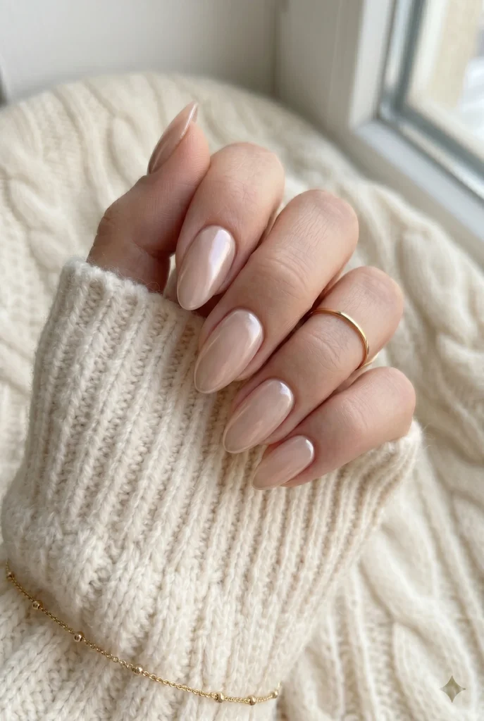 Clean Nude Chrome Nails clean